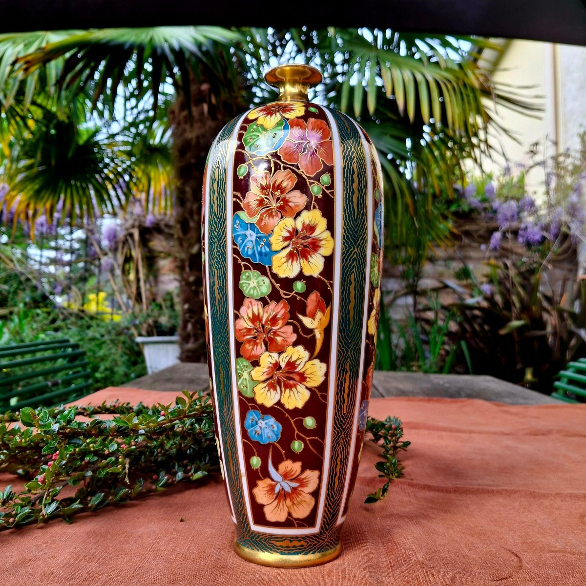 Large Baluster Vase Forming A Soliflor Art Deco Period Limoges Bernardaud Porcelain-photo-3