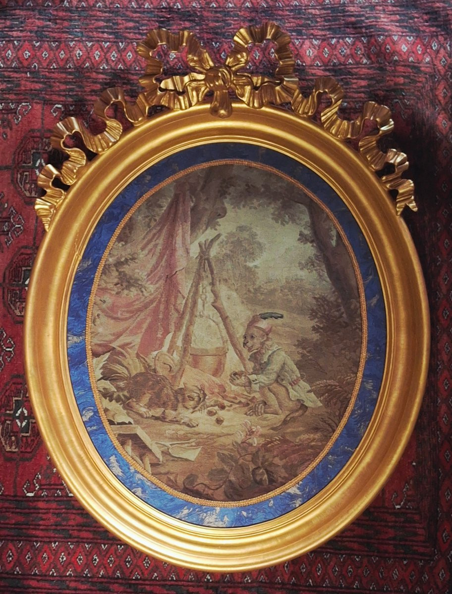 Paire de tapisserie d'Aubusson  XVIIIème dans une paire de cadre ovale de style Louis XVI-photo-3