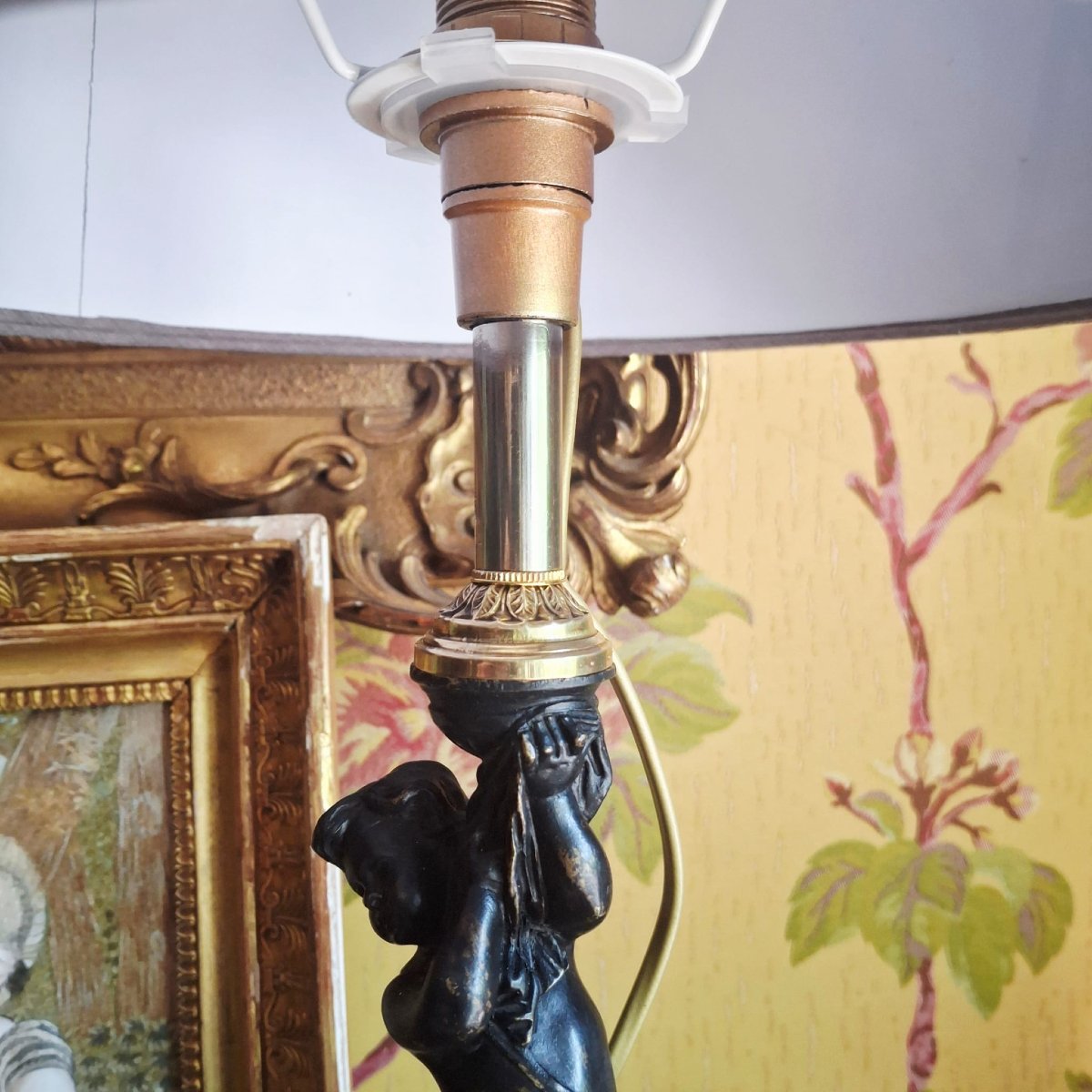 Bronze Statuette Of A Child On A Griotte Marble Base, Mounted As A Lamp -photo-8