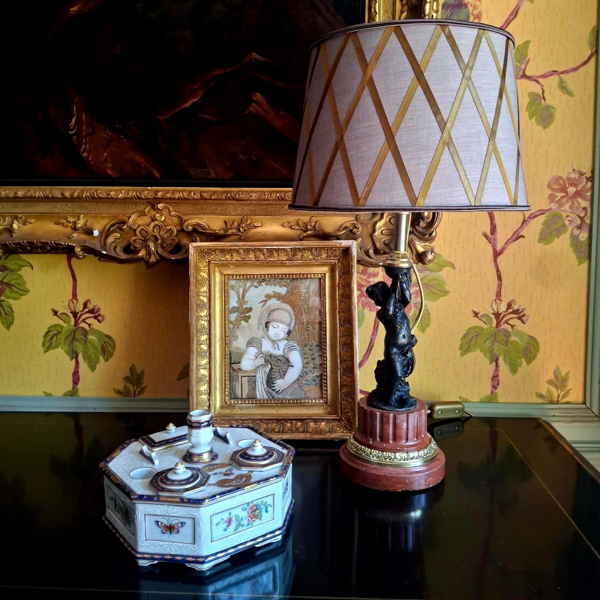 Bronze Statuette Of A Child On A Griotte Marble Base, Mounted As A Lamp 