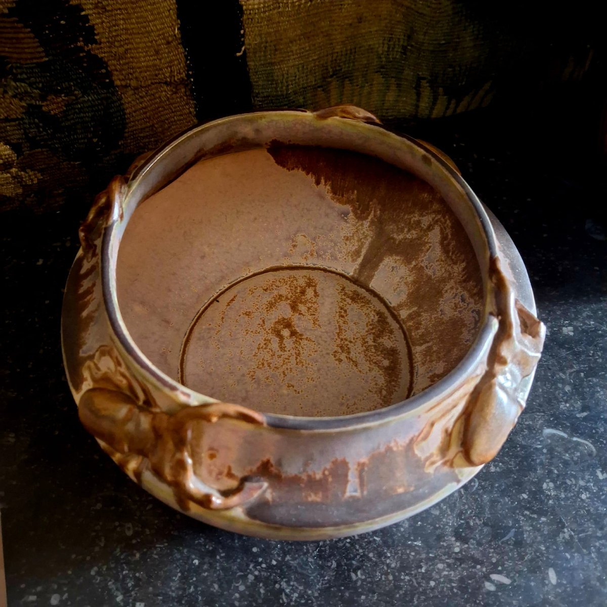 Bulbous Vase Made Of Flamed Stoneware, Signed Denbac-photo-3