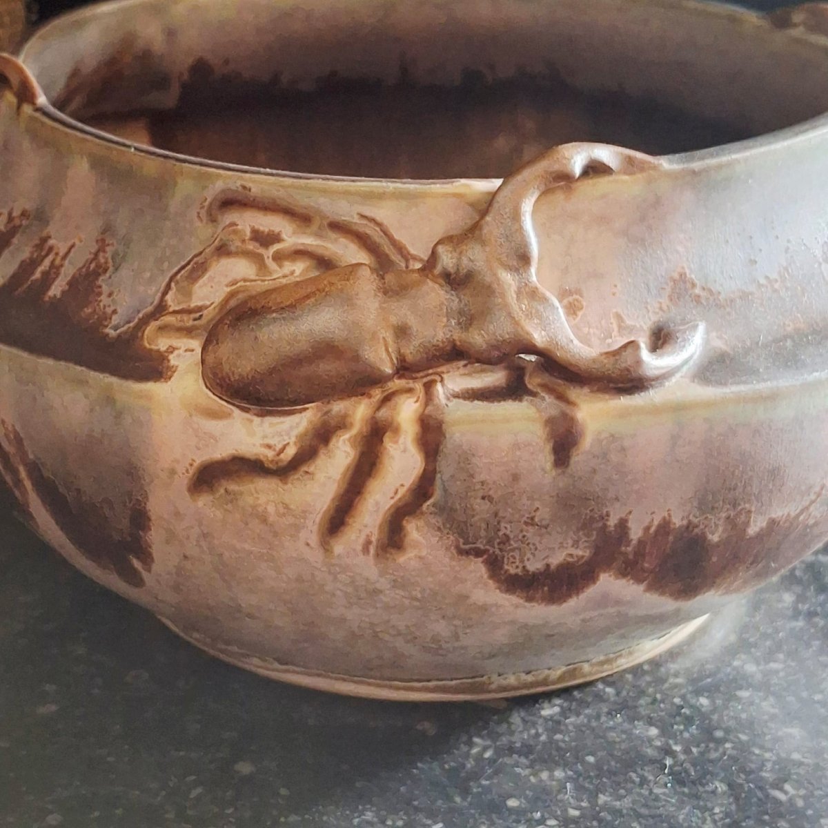 Bulbous Vase Made Of Flamed Stoneware, Signed Denbac-photo-2