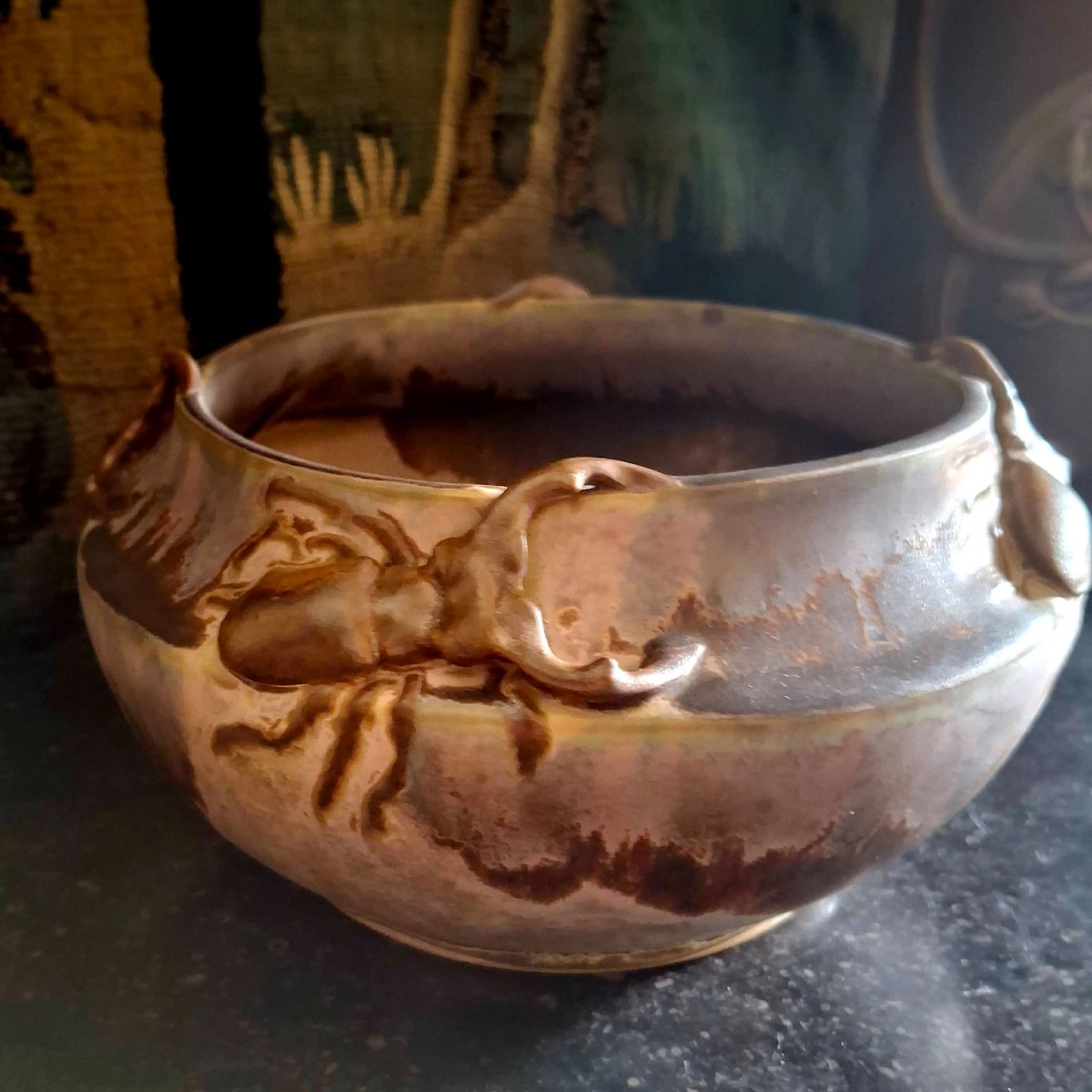 Bulbous Vase Made Of Flamed Stoneware, Signed Denbac