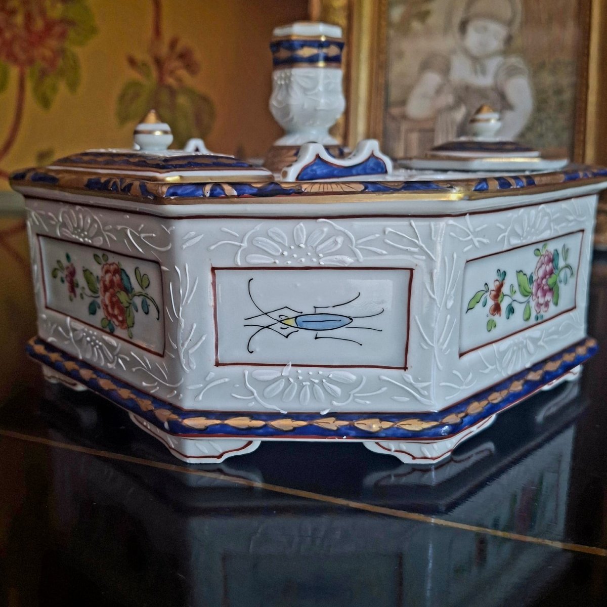 Grand encrier de bureau en porcelaine par Samson-photo-1