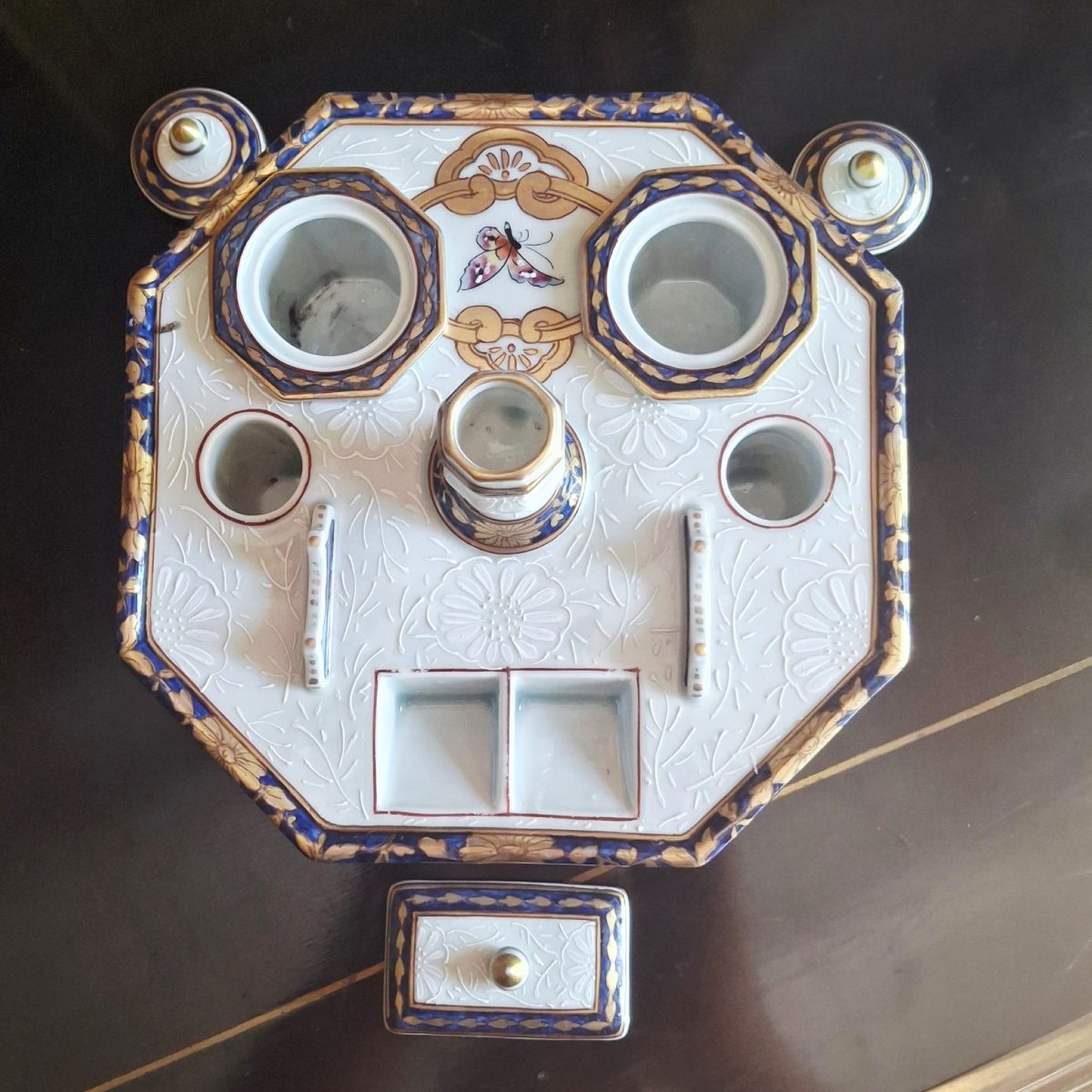 Grand encrier de bureau en porcelaine par Samson-photo-3