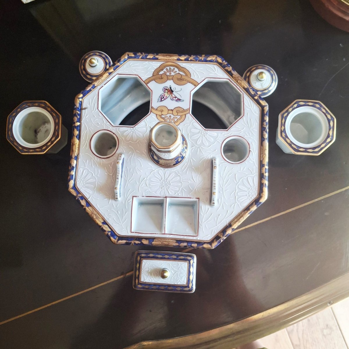 Grand encrier de bureau en porcelaine par Samson-photo-4