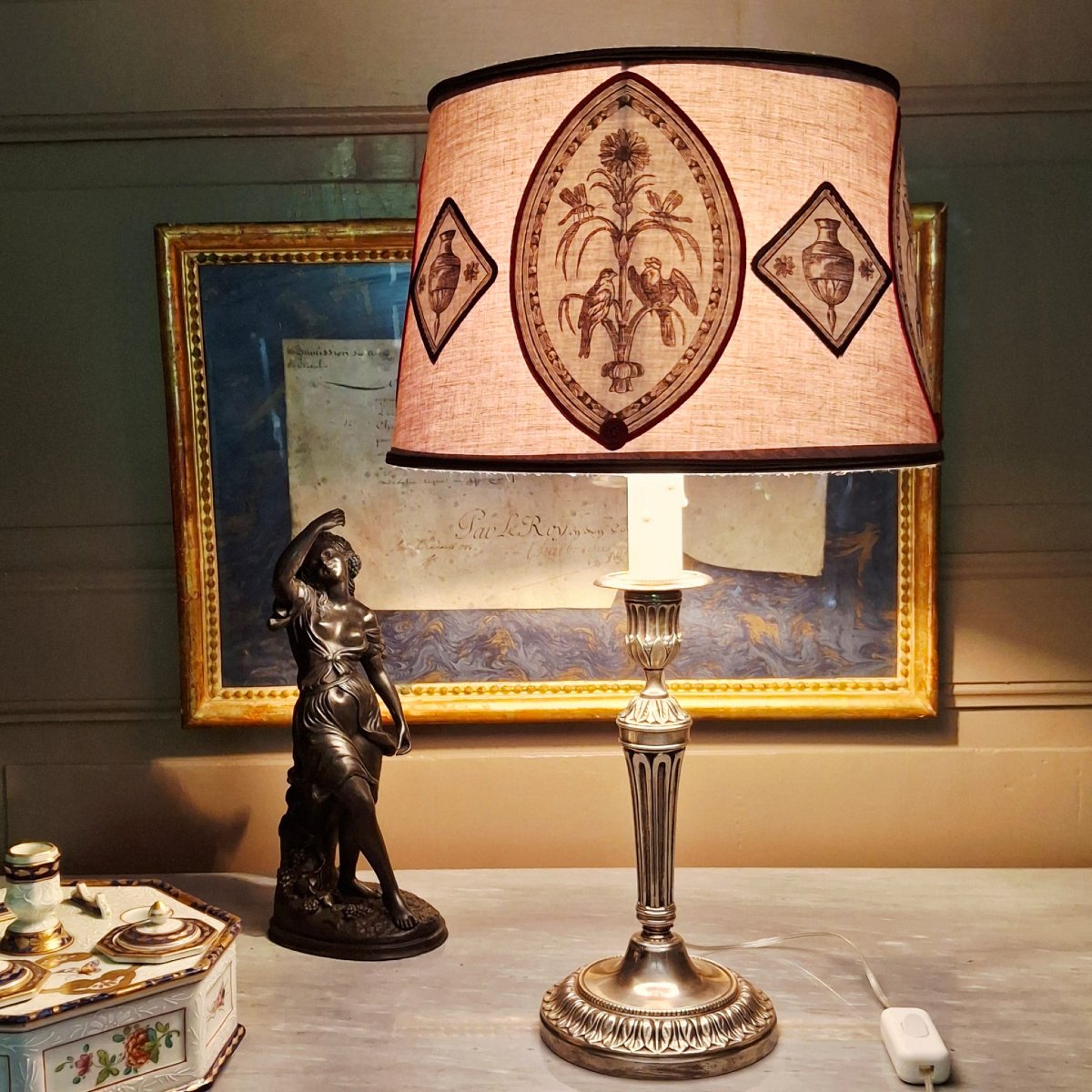 Silver-plated Brass Candlestick From The Late Louis XVI Period, Converted Into A Lamp-photo-3