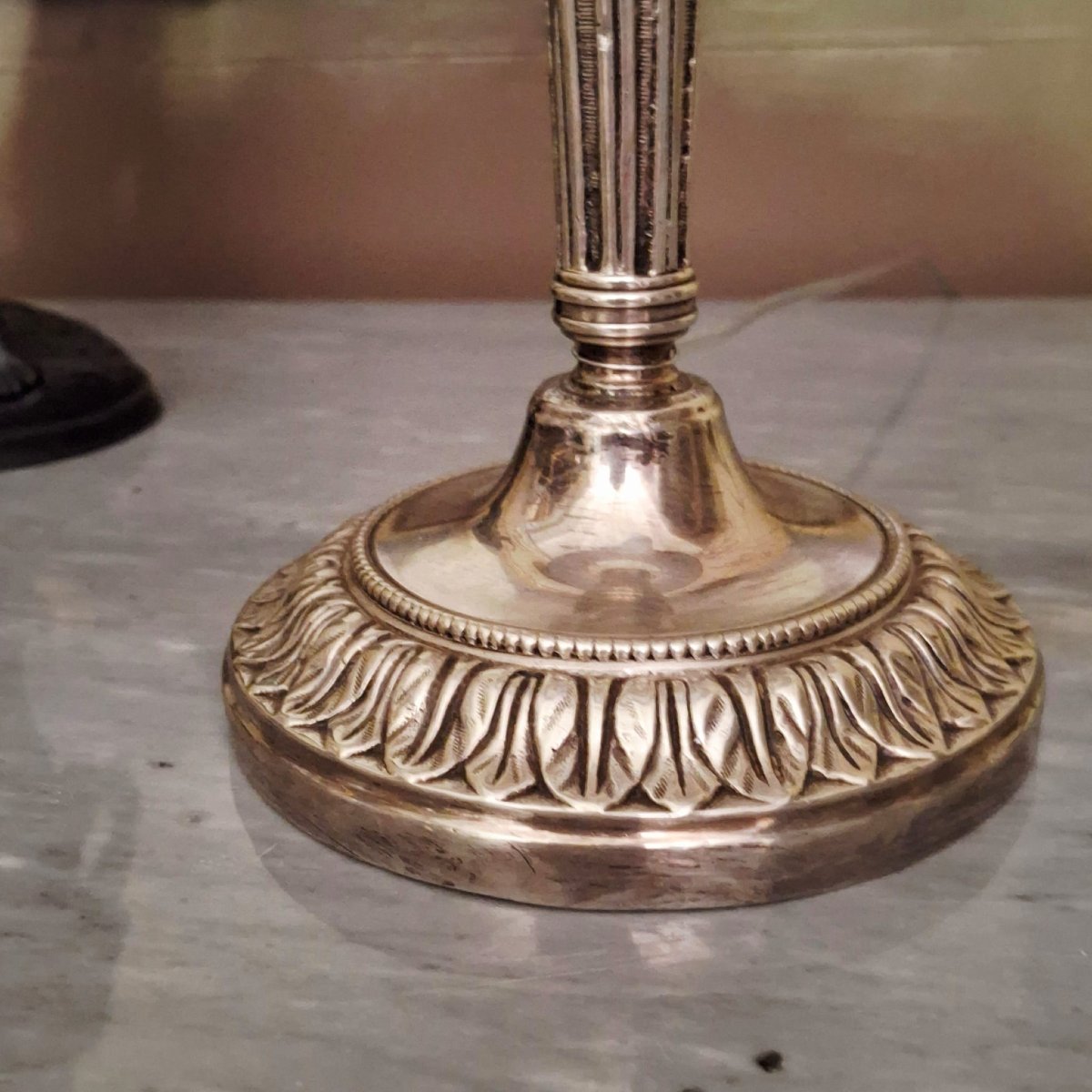 Silver-plated Brass Candlestick From The Late Louis XVI Period, Converted Into A Lamp-photo-4
