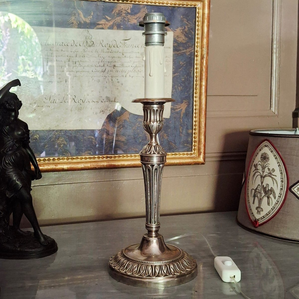 Silver-plated Brass Candlestick From The Late Louis XVI Period, Converted Into A Lamp-photo-4