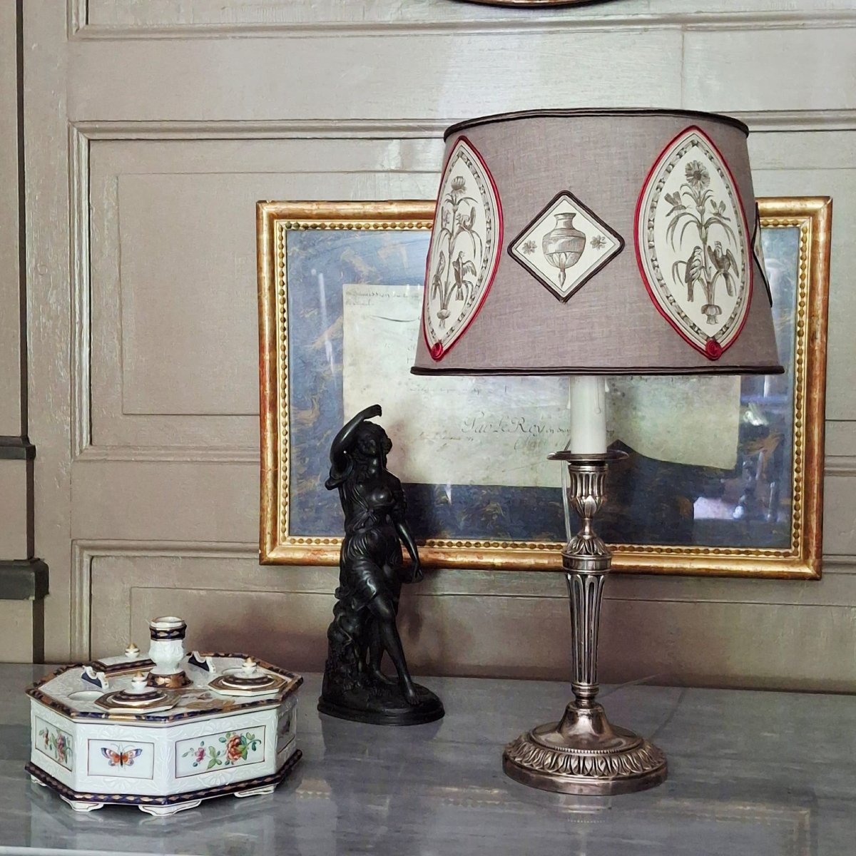 Silver-plated Brass Candlestick From The Late Louis XVI Period, Converted Into A Lamp