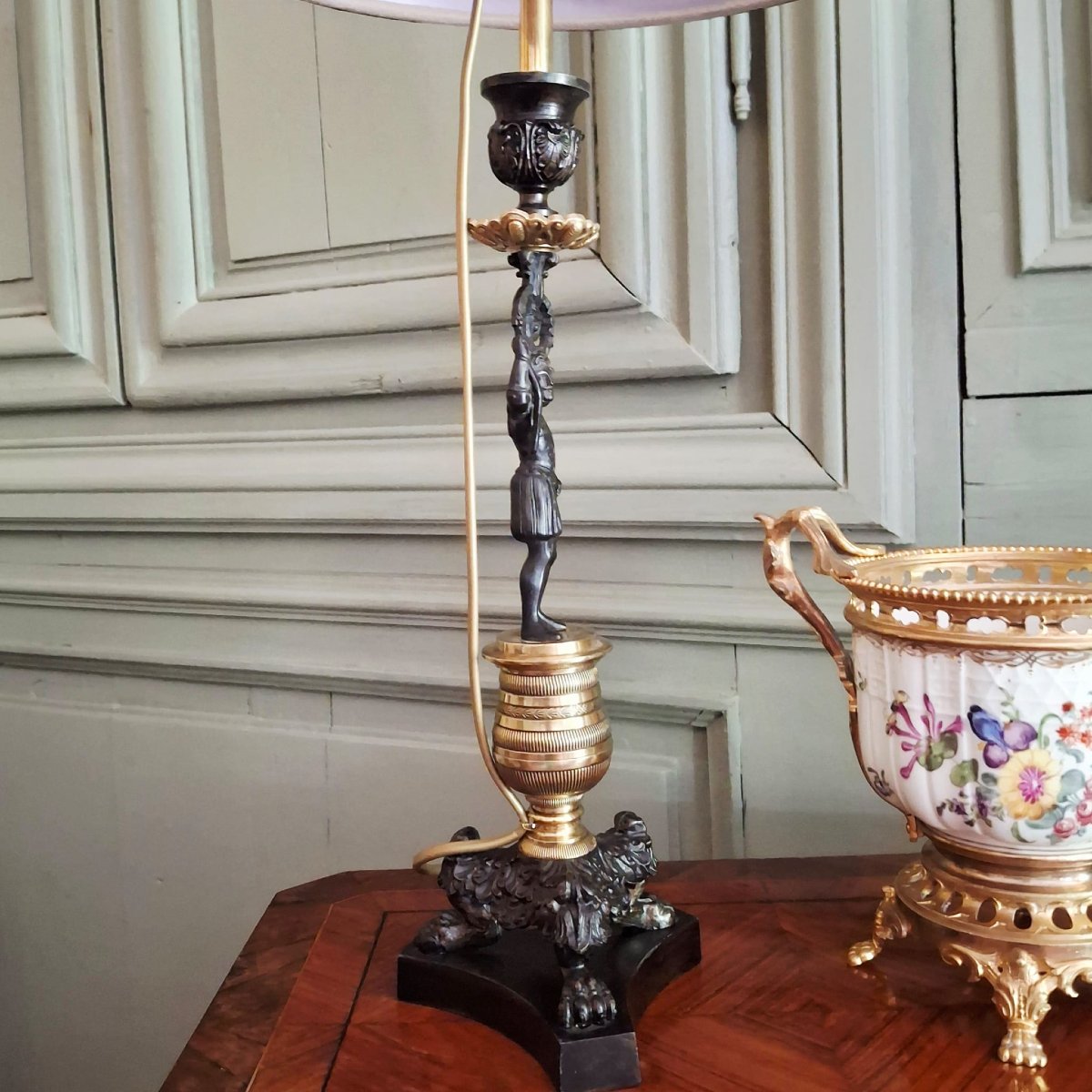 Bougeoir d'époque Restauration monté en lampe      Henri IV -photo-2