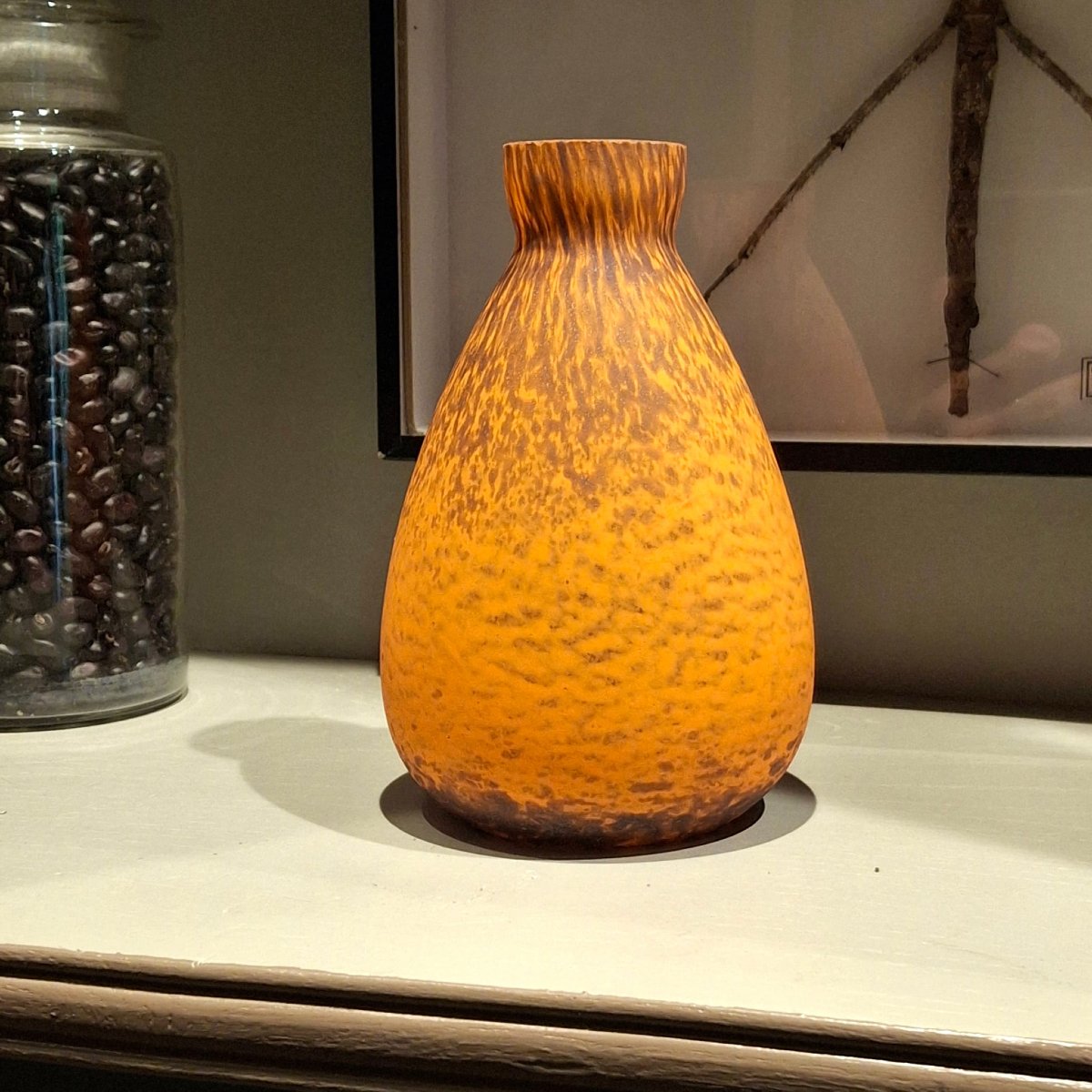 Glass Paste Vase Attributed To    A. Delatte, Nancy (orange)-photo-3