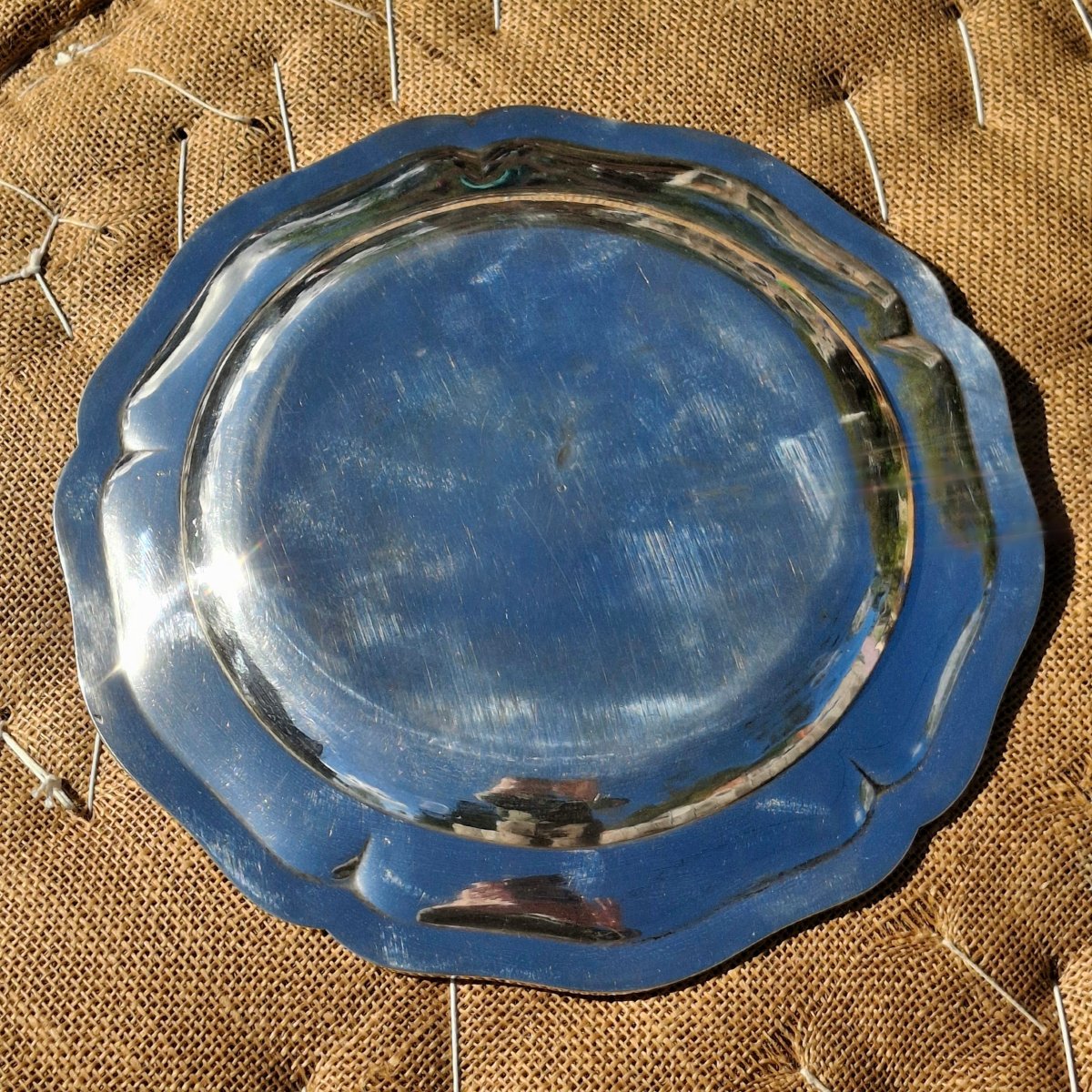 Plat rond - familles : Urvoit de Saint-Mirel & Serizay de Grillemont - Poinçon Minerve - 677 g.-photo-3