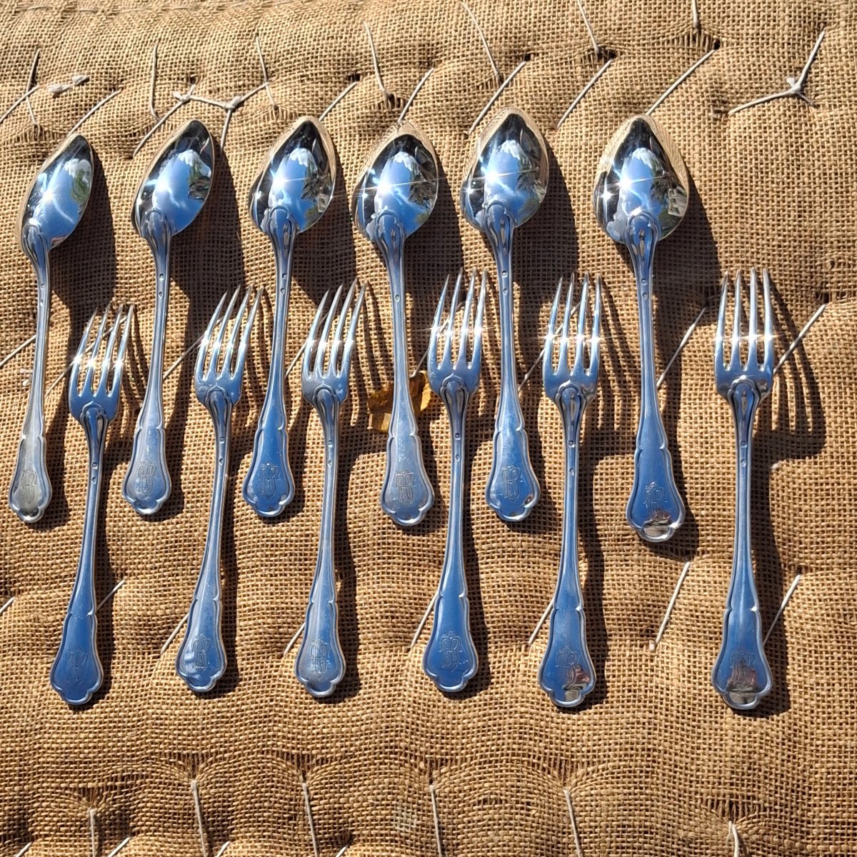 Set Of 6 Solid Silver Tableware Pieces - Minerva Hallmark - Silversmith Jean Grandvigne-photo-2