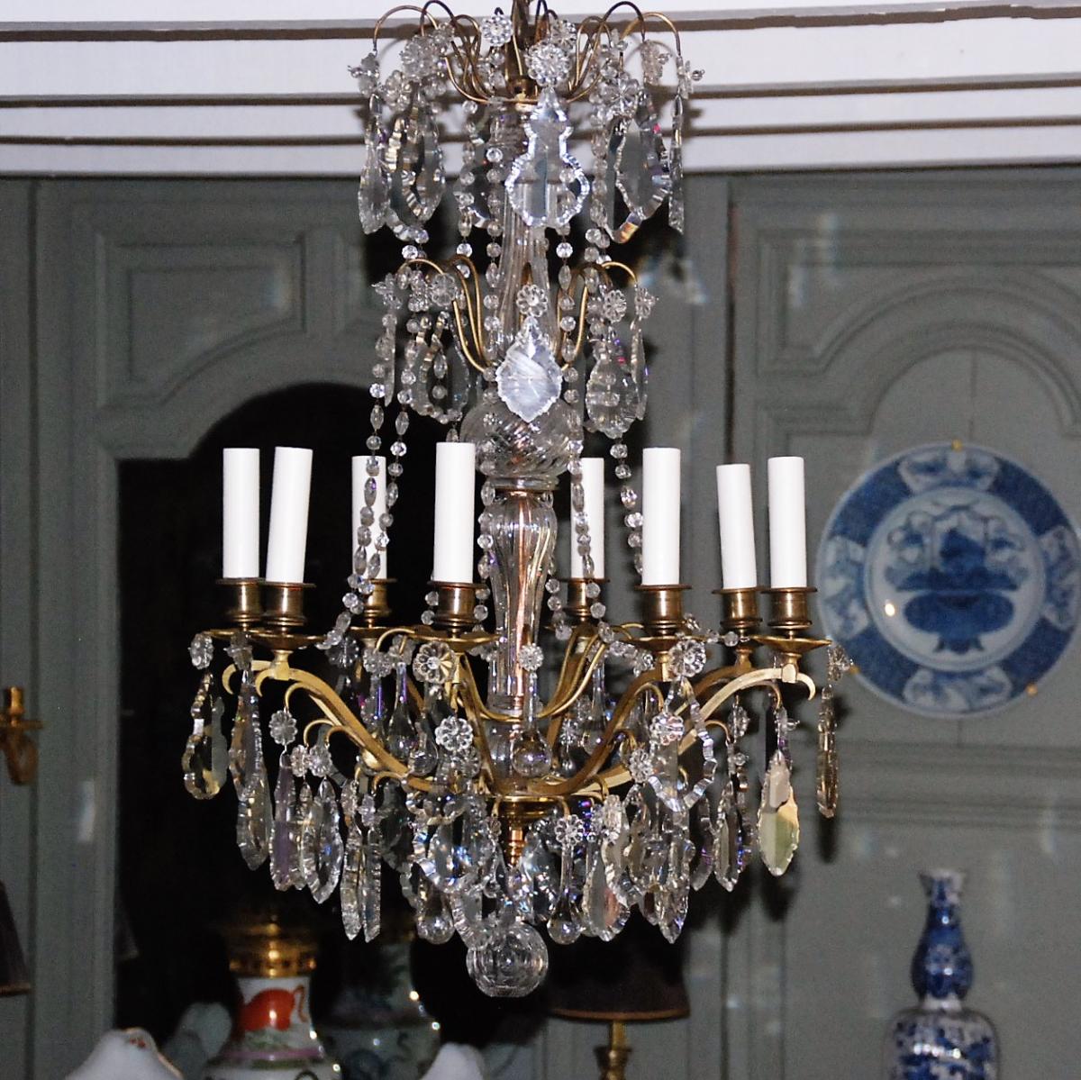 Lustre cristal & bronze de style Louis XIV - 8L -