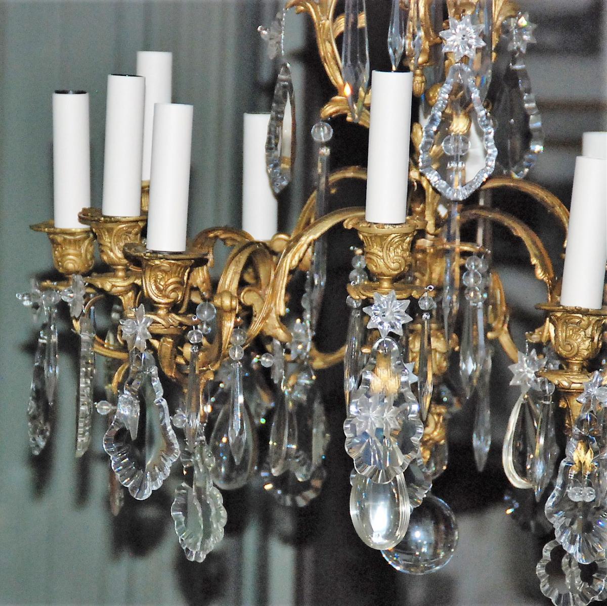 Lustre bronze & pampilles en cristal - 12 L - -photo-3