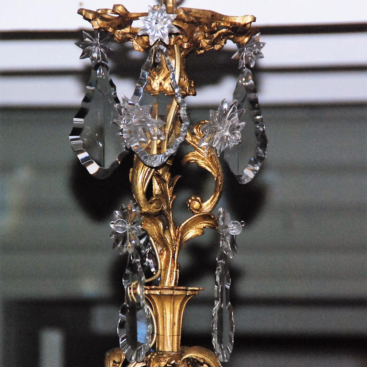 Lustre bronze & pampilles en cristal - 12 L - -photo-2