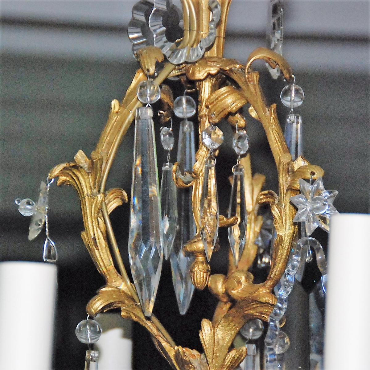Lustre bronze & pampilles en cristal - 12 L - -photo-4