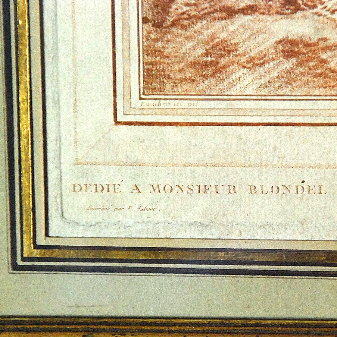 Gravure  encre sanguine :  Cour de ferme avec à droite, des bâtiments en ruines-photo-4