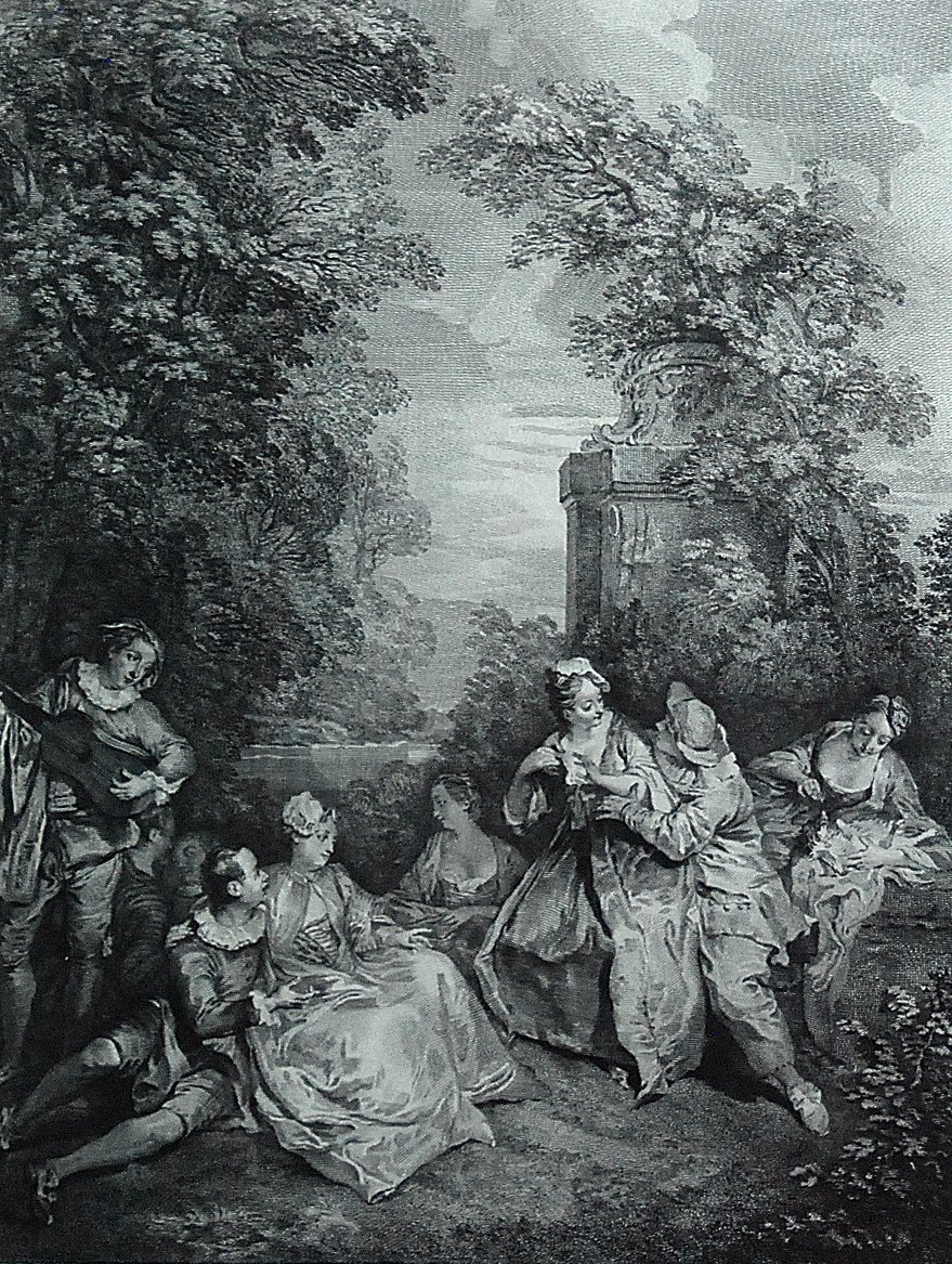 XIXth Engraving: `` Conversation Galante ''-photo-2