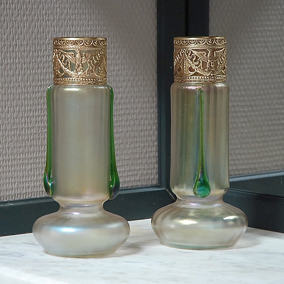 Pair Of Iridescent Glass Vases - Art Nouveau - Loetz Witwe (lötz).-photo-2