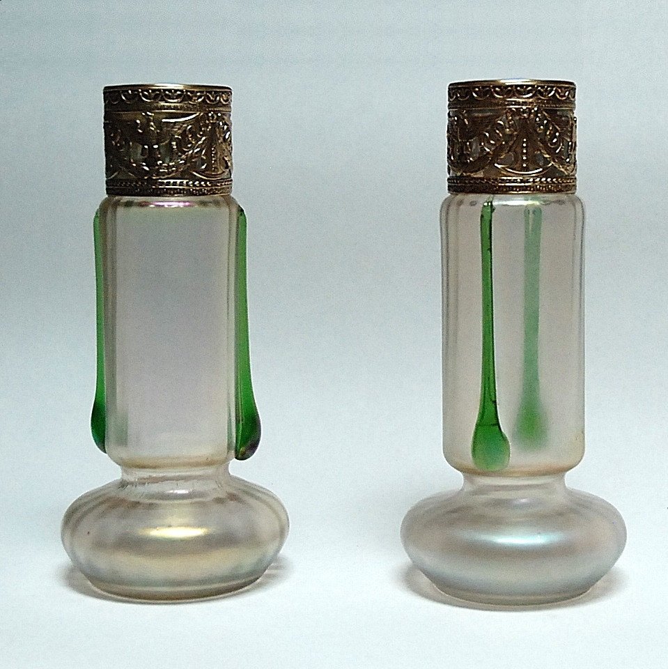 Paire de vases en verre irisé - Art Nouveau - Loetz Witwe ( Lötz ).-photo-4