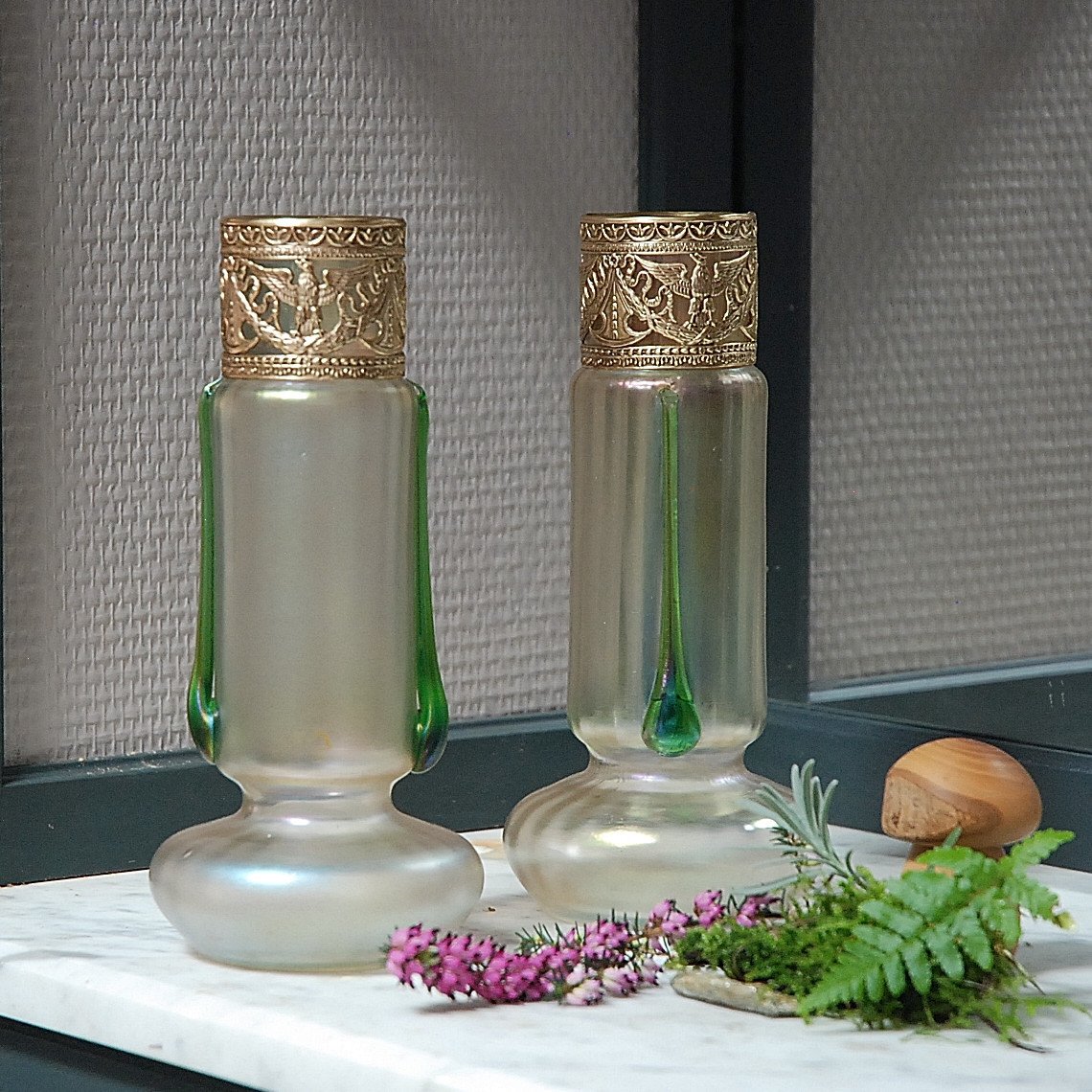 Pair Of Iridescent Glass Vases - Art Nouveau - Loetz Witwe (lötz).