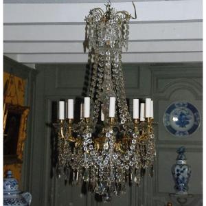 Chandelier With Tassels, Portieux Crystalworks With Twelve Light Arms