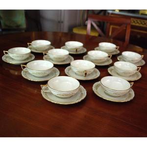 Set Of Twelve Limoges Porcelain Teacups, Stamped By Raynaud & Cie,