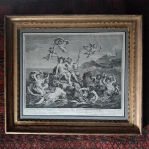 Gravure '' L'EAU '' ( le triomphe d Neptune et d'Amphitrite) 1718 Louis de Boullogne