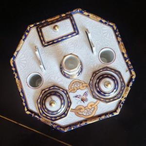 Grand encrier de bureau en porcelaine par Samson