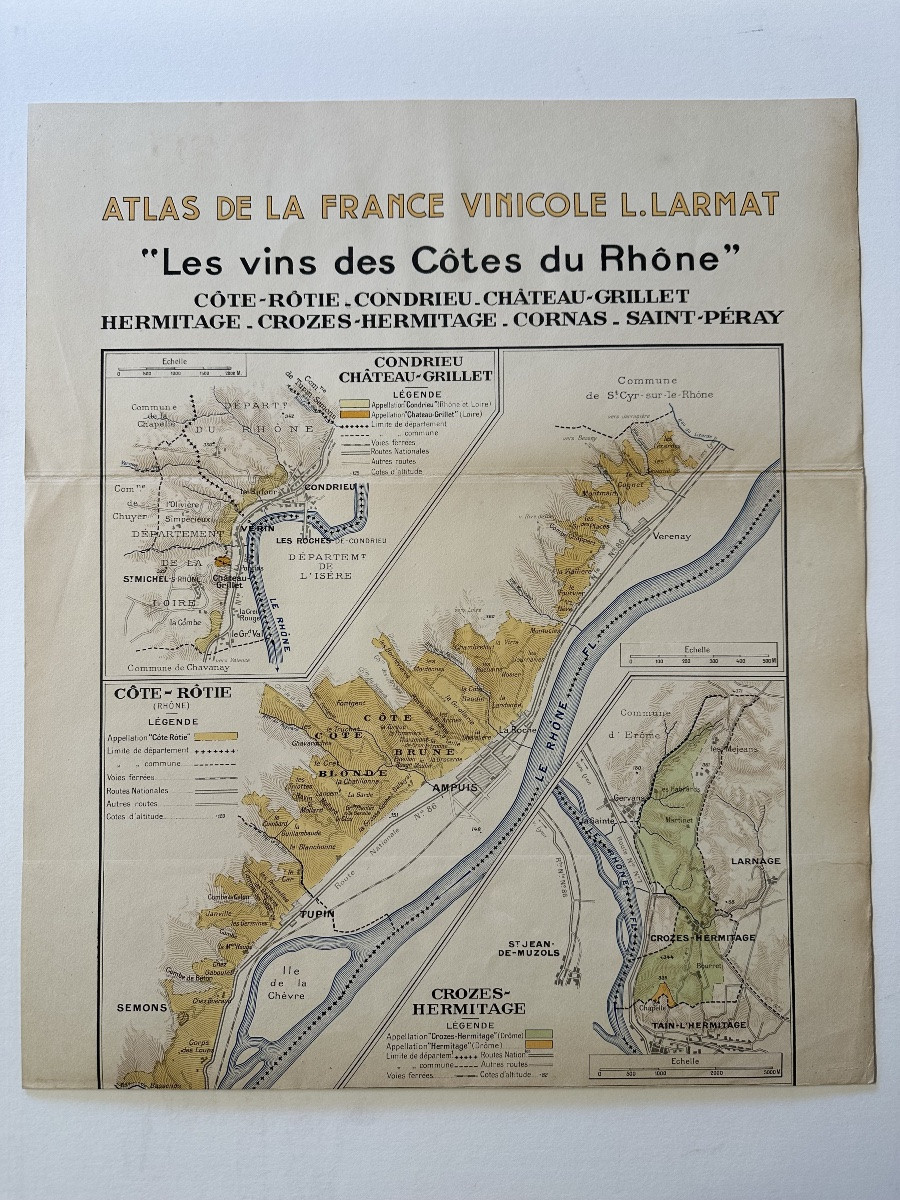 Atlas de la France Vinicole. Carte "Les Vins des Côtes du Rhône". Louis Larmat.-photo-2