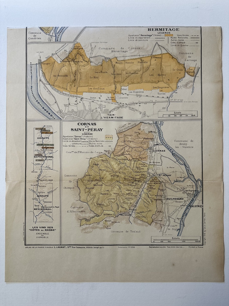Atlas de la France Vinicole. Carte "Les Vins des Côtes du Rhône". Louis Larmat.-photo-3