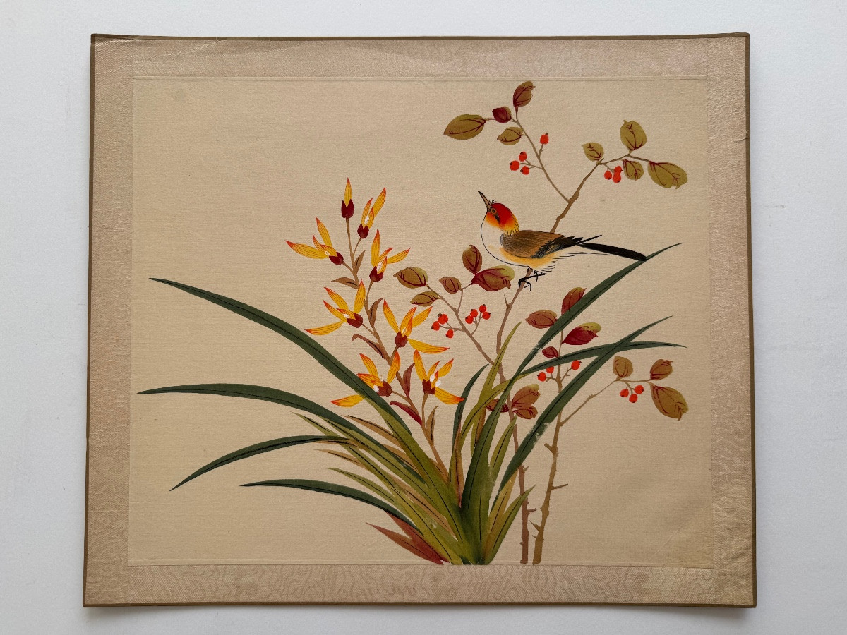 Peinture sur soie. 20ème siècle.-photo-2