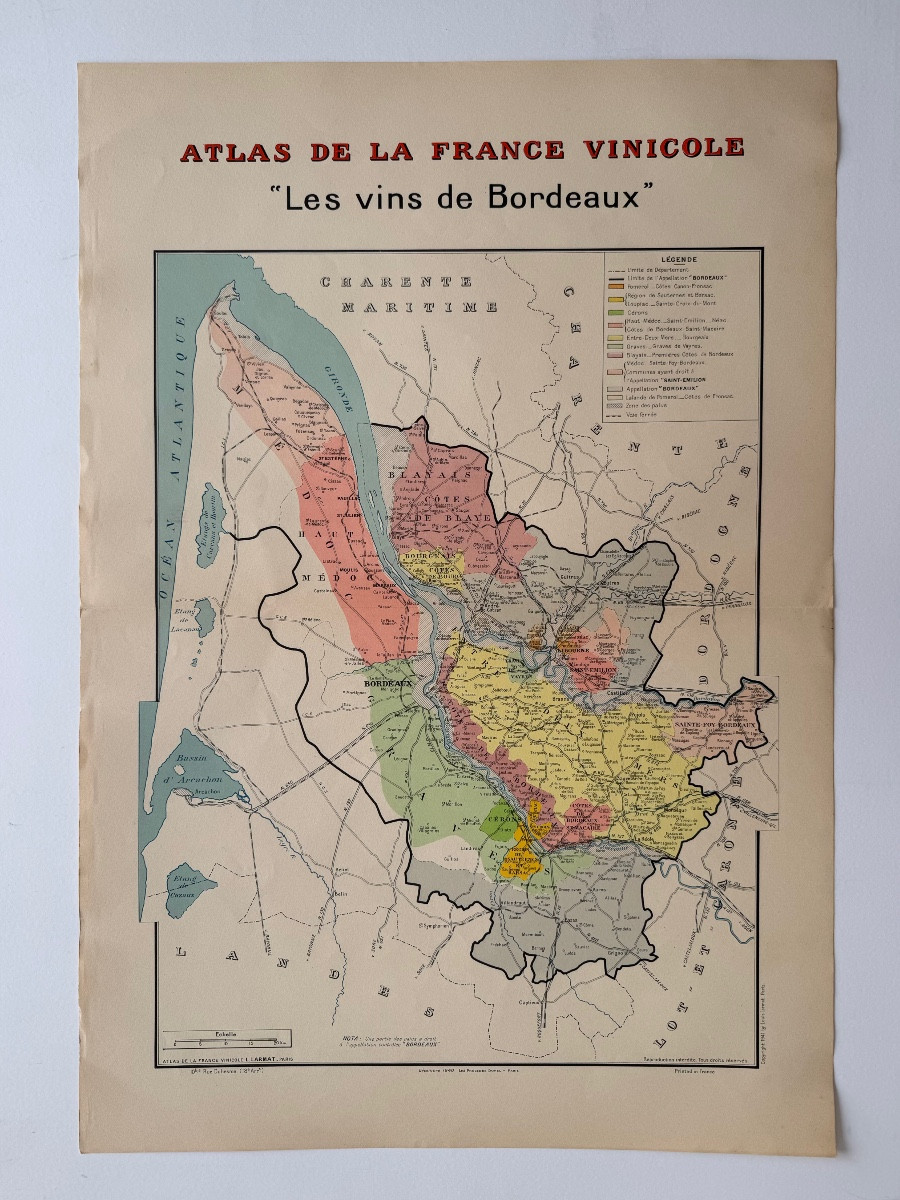 Atlas De La France Vinicole. Carte "les Vins De Bordeaux". Louis Larmat.-photo-2
