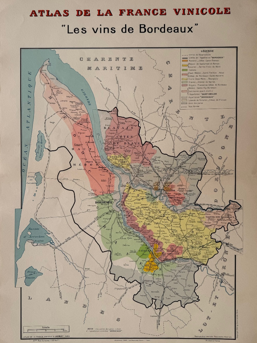 Atlas De La France Vinicole. Carte "les Vins De Bordeaux". Louis Larmat.