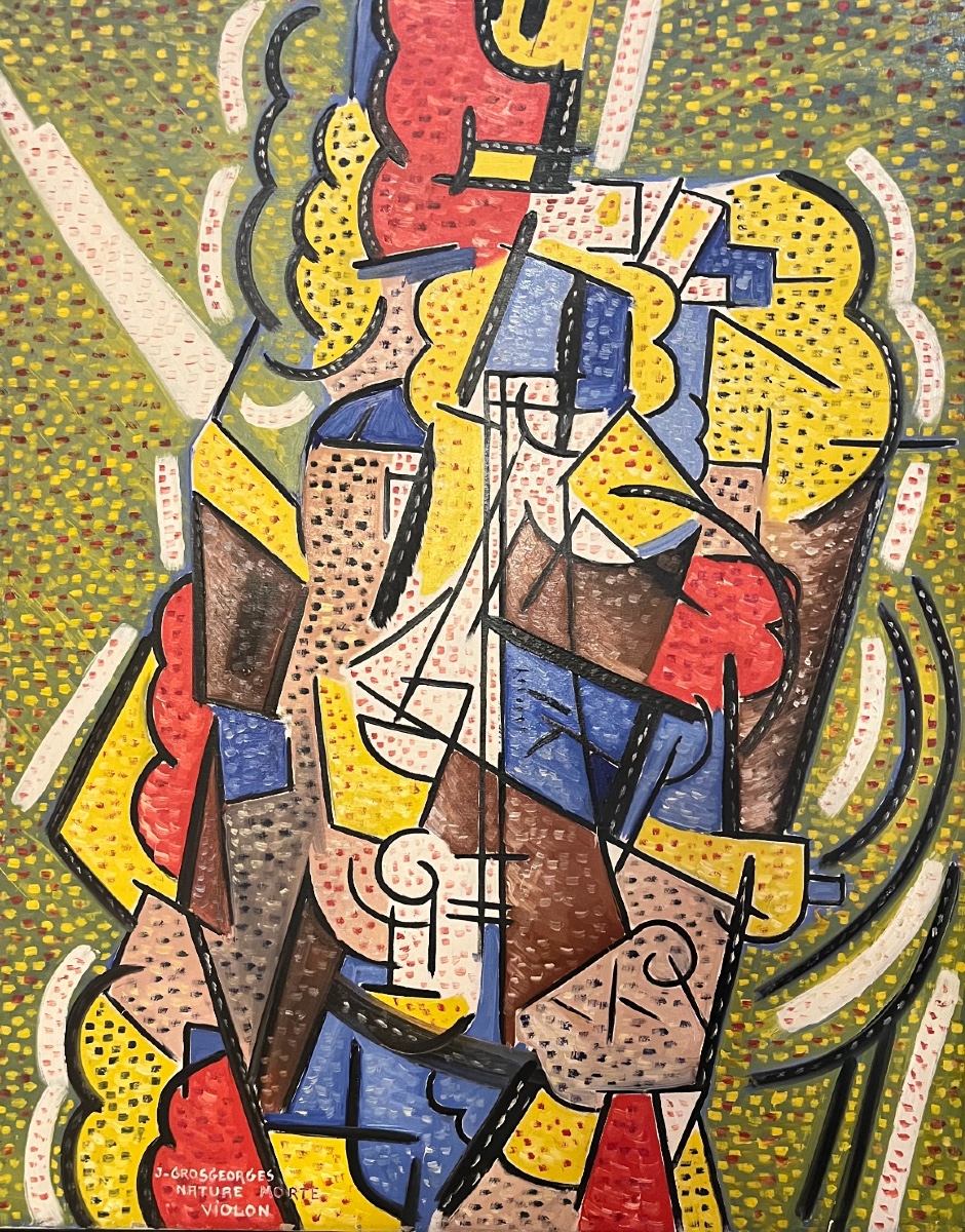 Cubist Painting, Still Life With Violin Signed Grosgeorges, Unidentified French Painter.