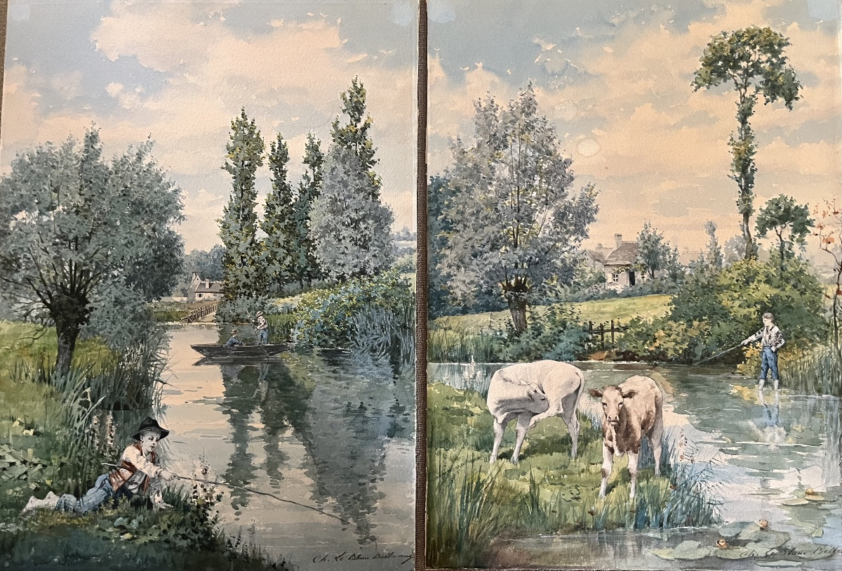 Paysages naturalistes par Charles Leblanc-Bellevaux (français, 1852-1898), d’une paire.-photo-1