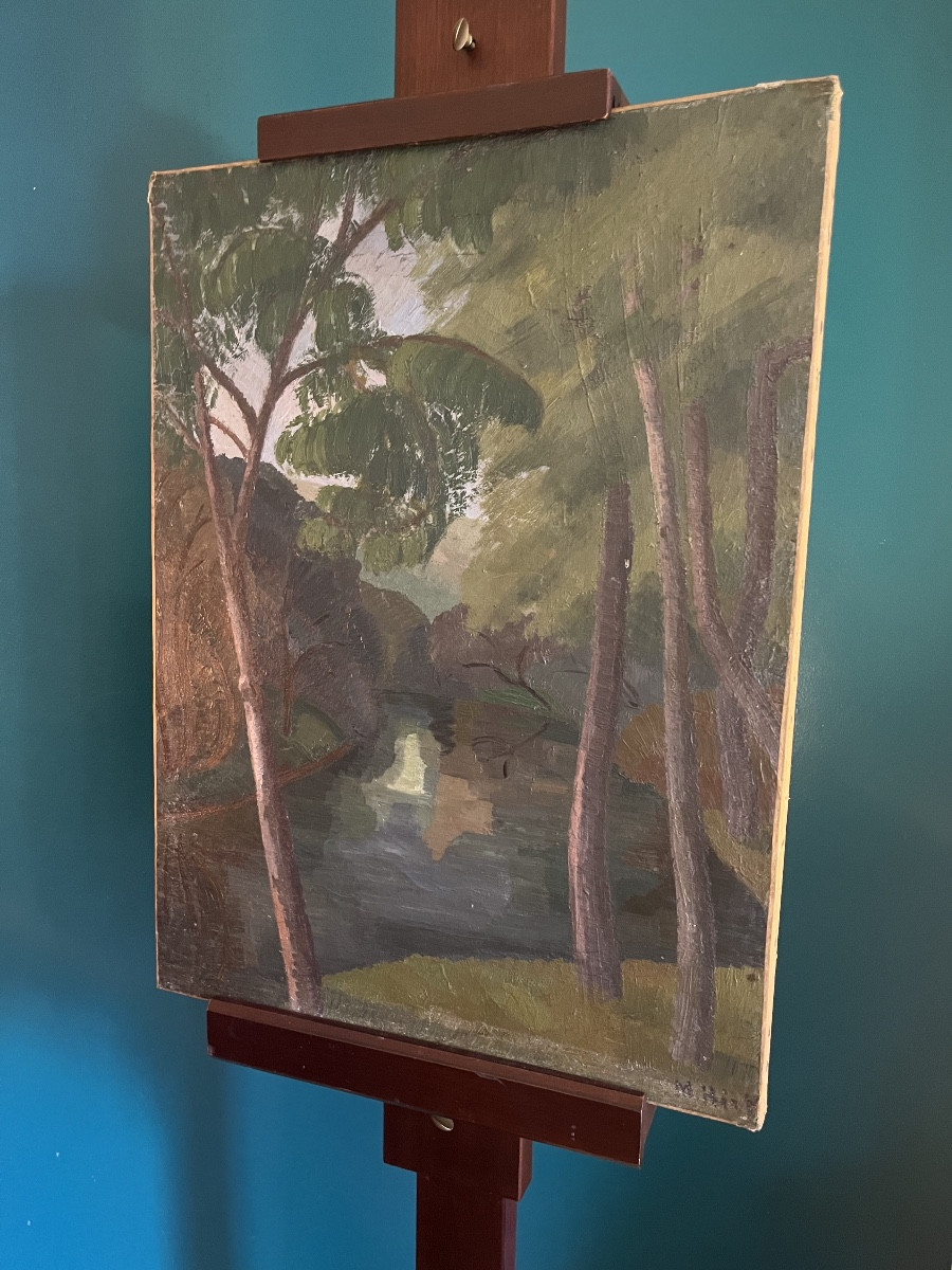 Le Doubs à Ornans depuis l’atelier de l’artiste Marthe Hirt, école franco-suisse (1890-1981).-photo-3