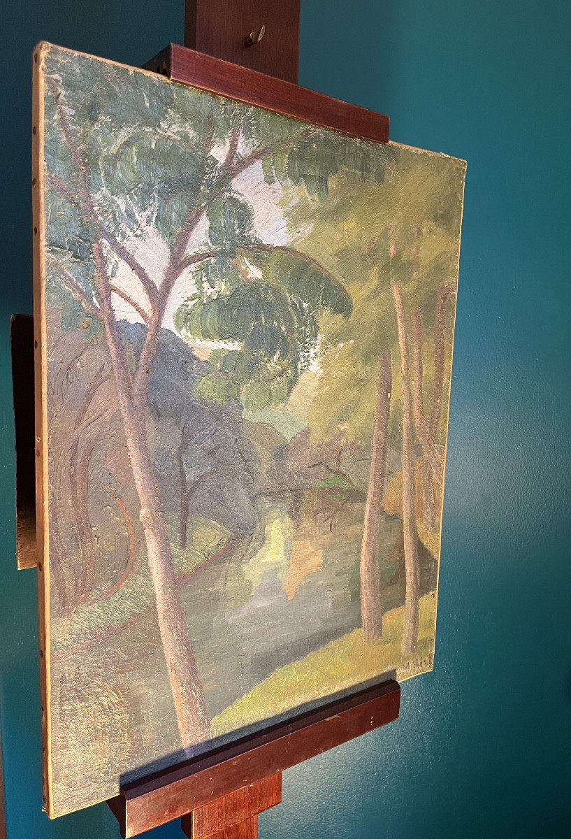 Le Doubs à Ornans depuis l’atelier de l’artiste Marthe Hirt, école franco-suisse (1890-1981).-photo-4