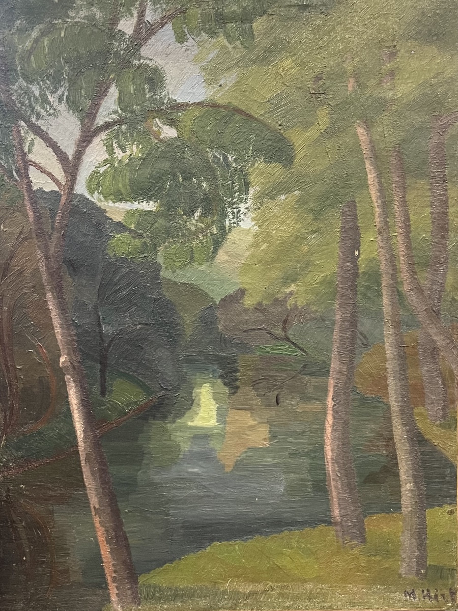 Le Doubs à Ornans depuis l’atelier de l’artiste Marthe Hirt, école franco-suisse (1890-1981).