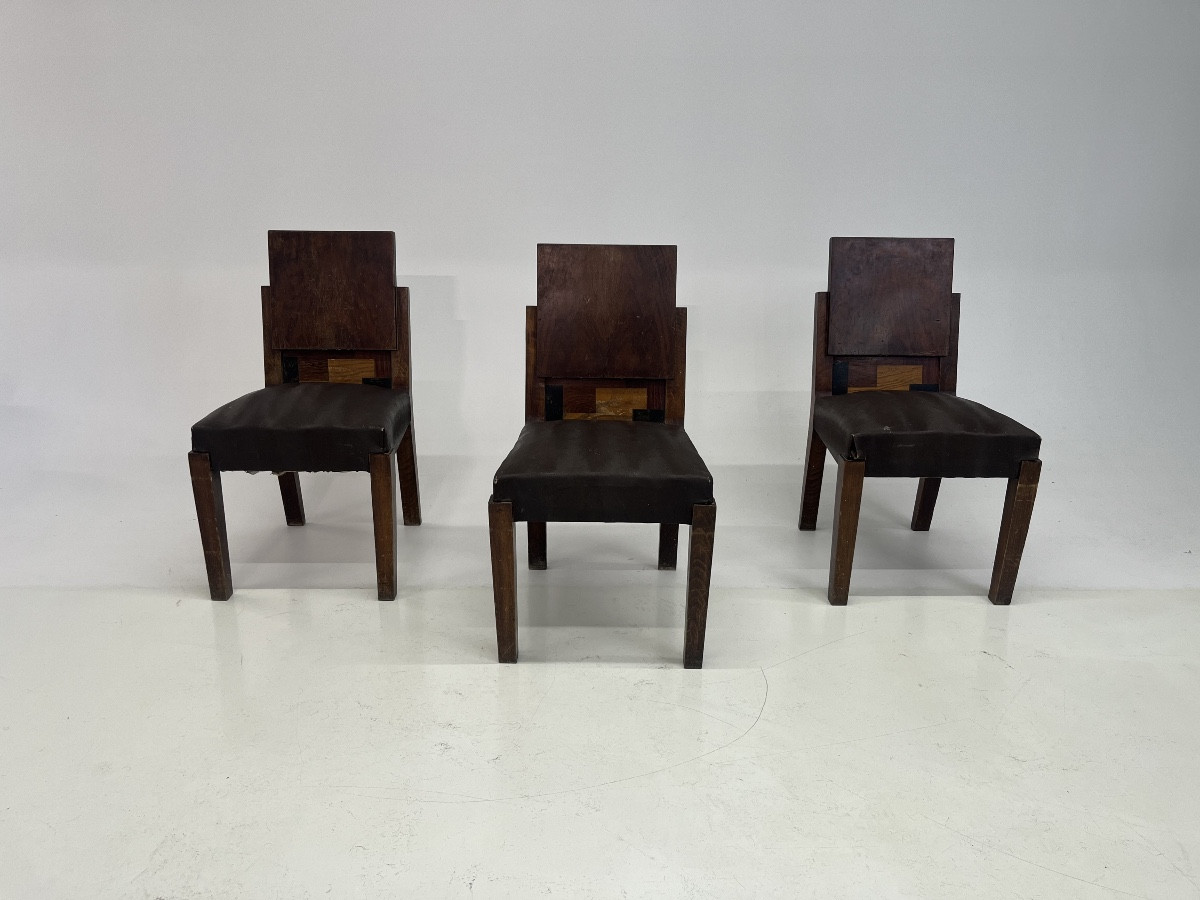 Suite de 3 sièges de Michel Dufet, architecte, ensemblier et décorateur français (1888-1985).