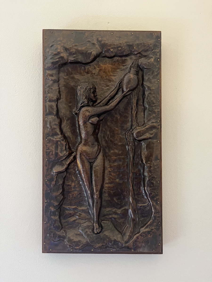 Bas-relief, dinanderie époque art-déco, Egyptomanie, Orientalisme, travail français, circa 1930-photo-2