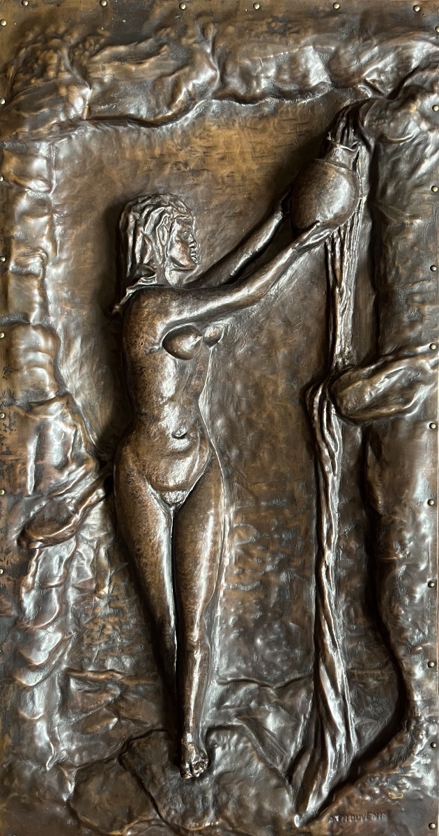 Bas-relief, dinanderie époque art-déco, Egyptomanie, Orientalisme, travail français, circa 1930