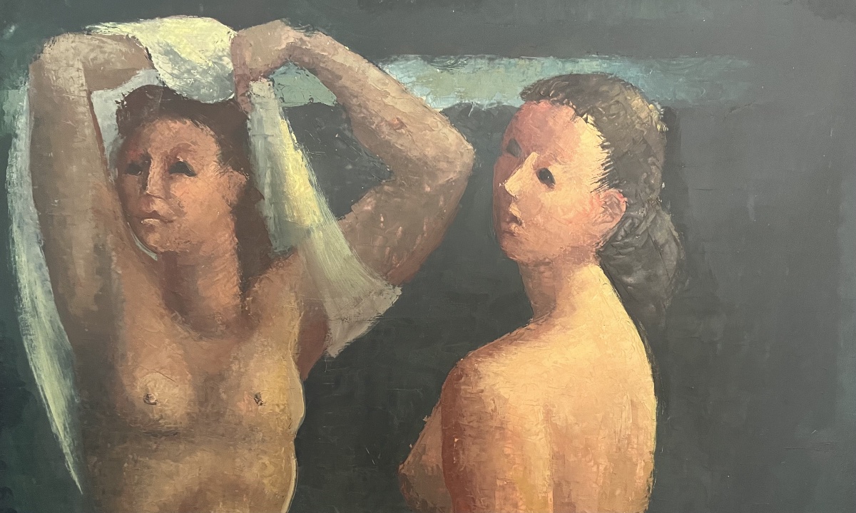 Baigneuses ou Odalisque , huile sur Masonite, artiste non identifié, circa 1930.-photo-2