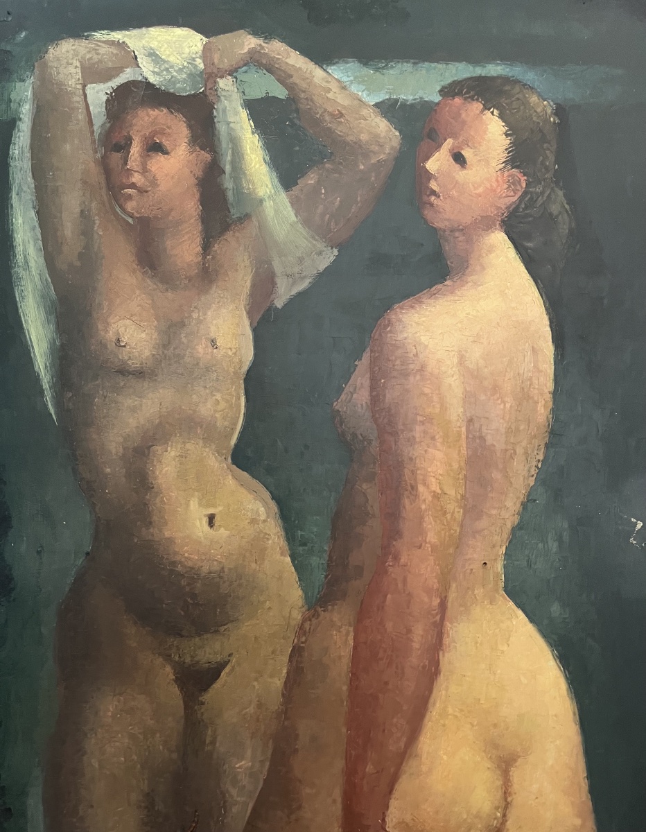 Baigneuses ou Odalisque , huile sur Masonite, artiste non identifié, circa 1930.-photo-3