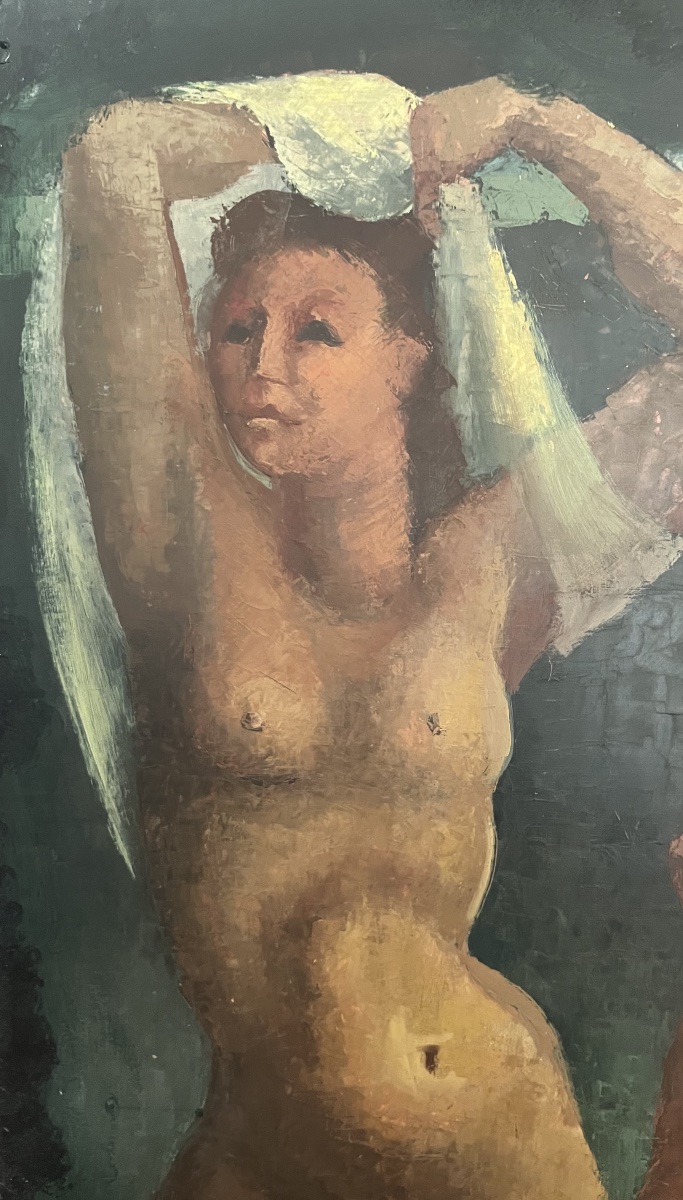 Baigneuses ou Odalisque , huile sur Masonite, artiste non identifié, circa 1930.-photo-4