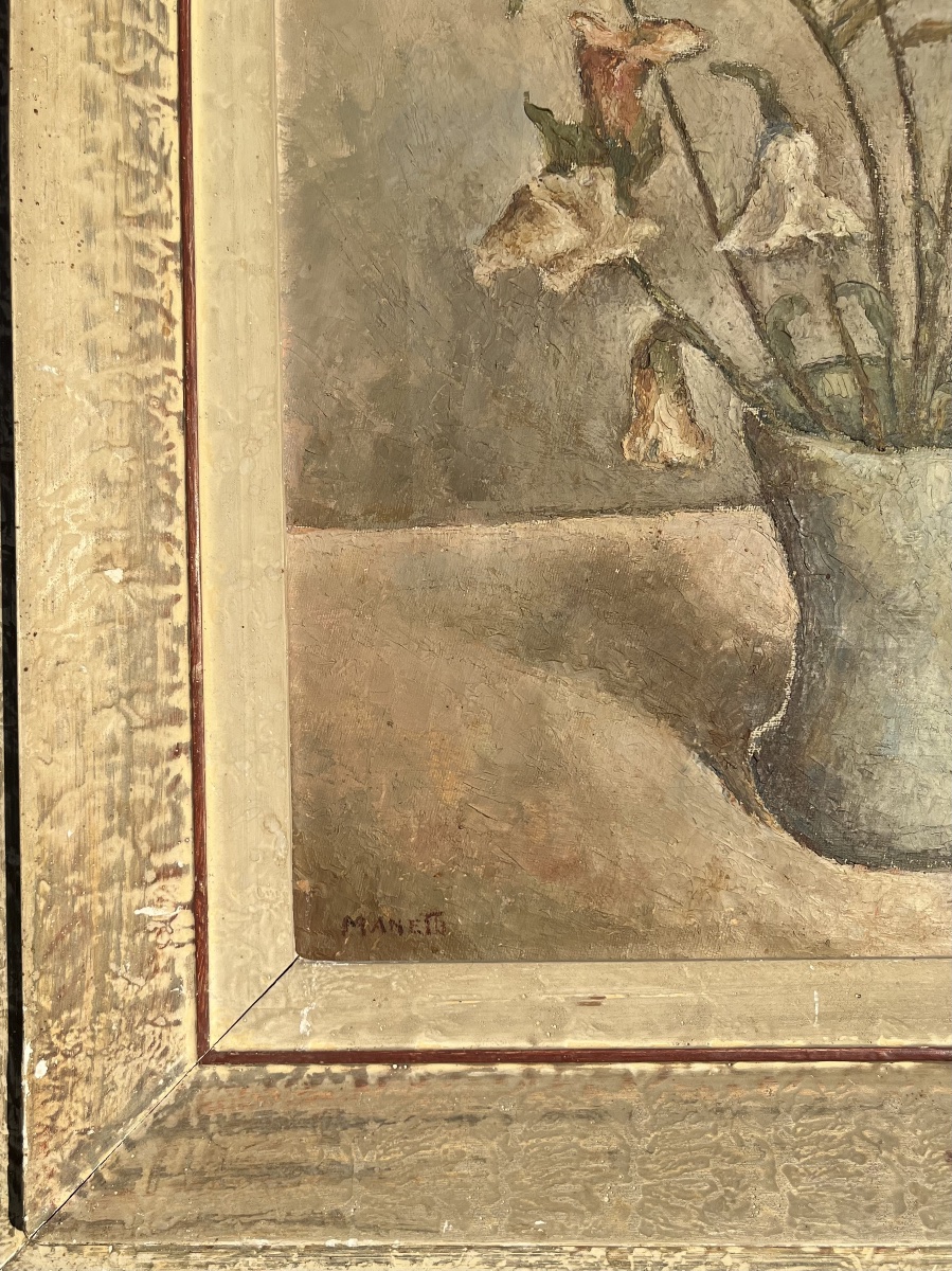 Nature morte, Campanules à cloches, titrée fiori secchi, par Fernando Manetti (1899-1964).-photo-4