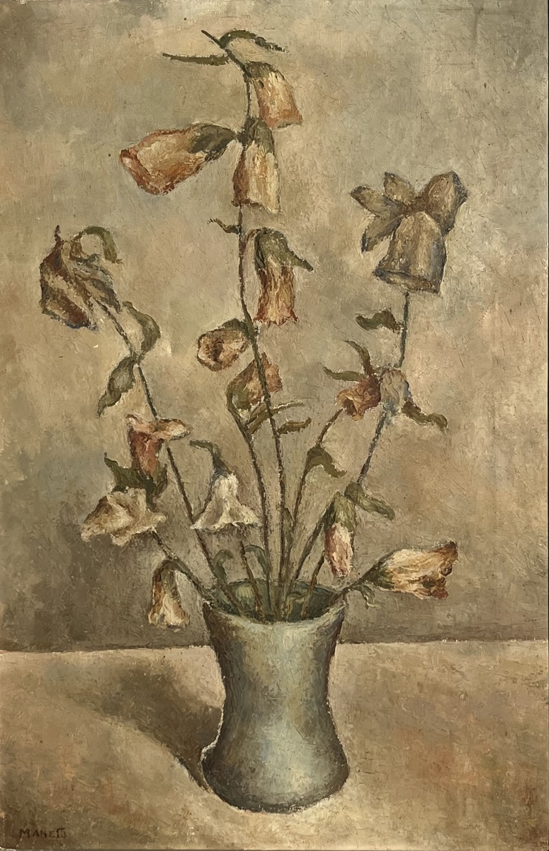 Nature morte, Campanules à cloches, titrée fiori secchi, par Fernando Manetti (1899-1964).-photo-2