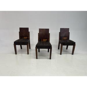 Suite Of 3 Chairs By Michel Dufet, French Architect, Designer And Decorator (1888-1985).